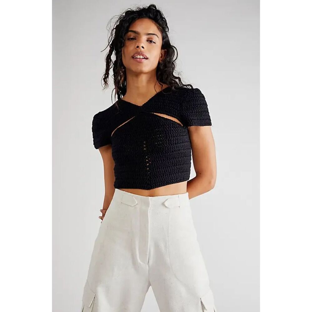 TACH Black Crocheted Cutout Crop Top